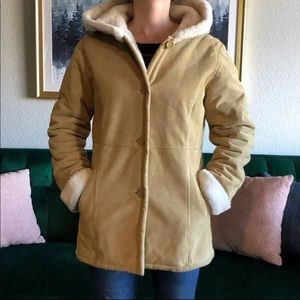 Wilsons Leather Tan Hooded Suede & Faux Fur Jacket